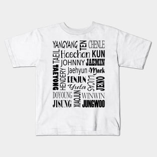 NCT NAMES COLLAGE BLACK Kids T-Shirt